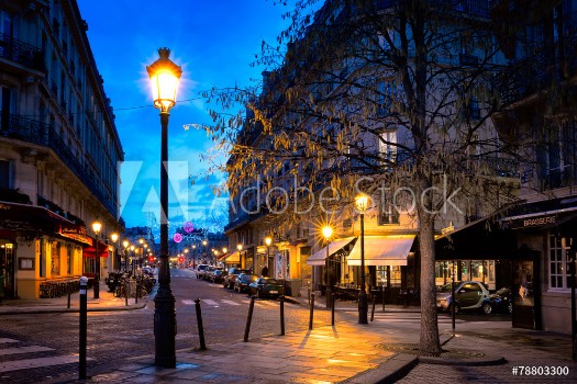 Picture of Paris beautiful street in the evening with lampposts